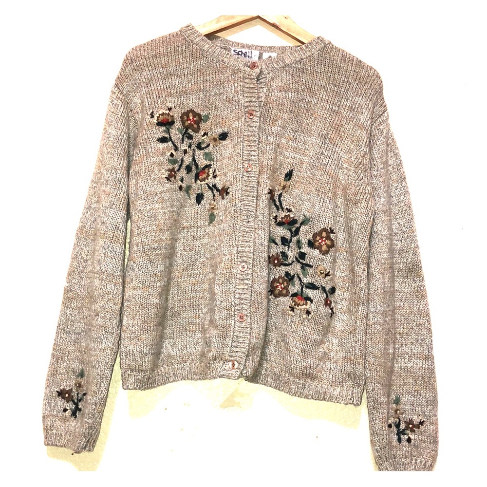 Embroidered Tan Cardigan